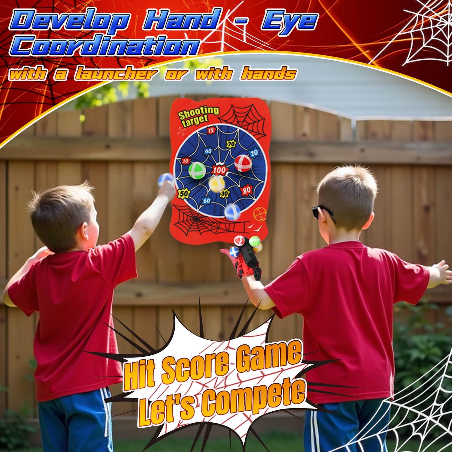 YOTOY Sports and Outdoors Games for Kids Age 8-12: Spider Dart Board with Web Shooters, 10 Velcro Sticky Balls, Toys for 3 4 5 6 7 8 9 10 11 12 Year Old Boys Girls - Birthday Gift Ideas