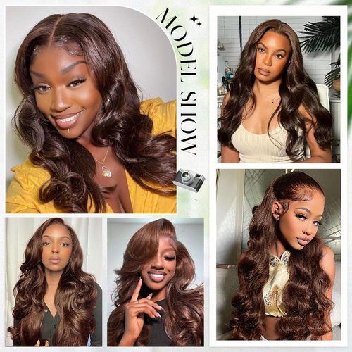 Kesenmu Chocolate Brown Lace Front Wig - 13x6 HD Body Wave, Pre Plucked with Baby Hair, 180% Density, Glueless Brown HD Frontal Wig, 20 inch