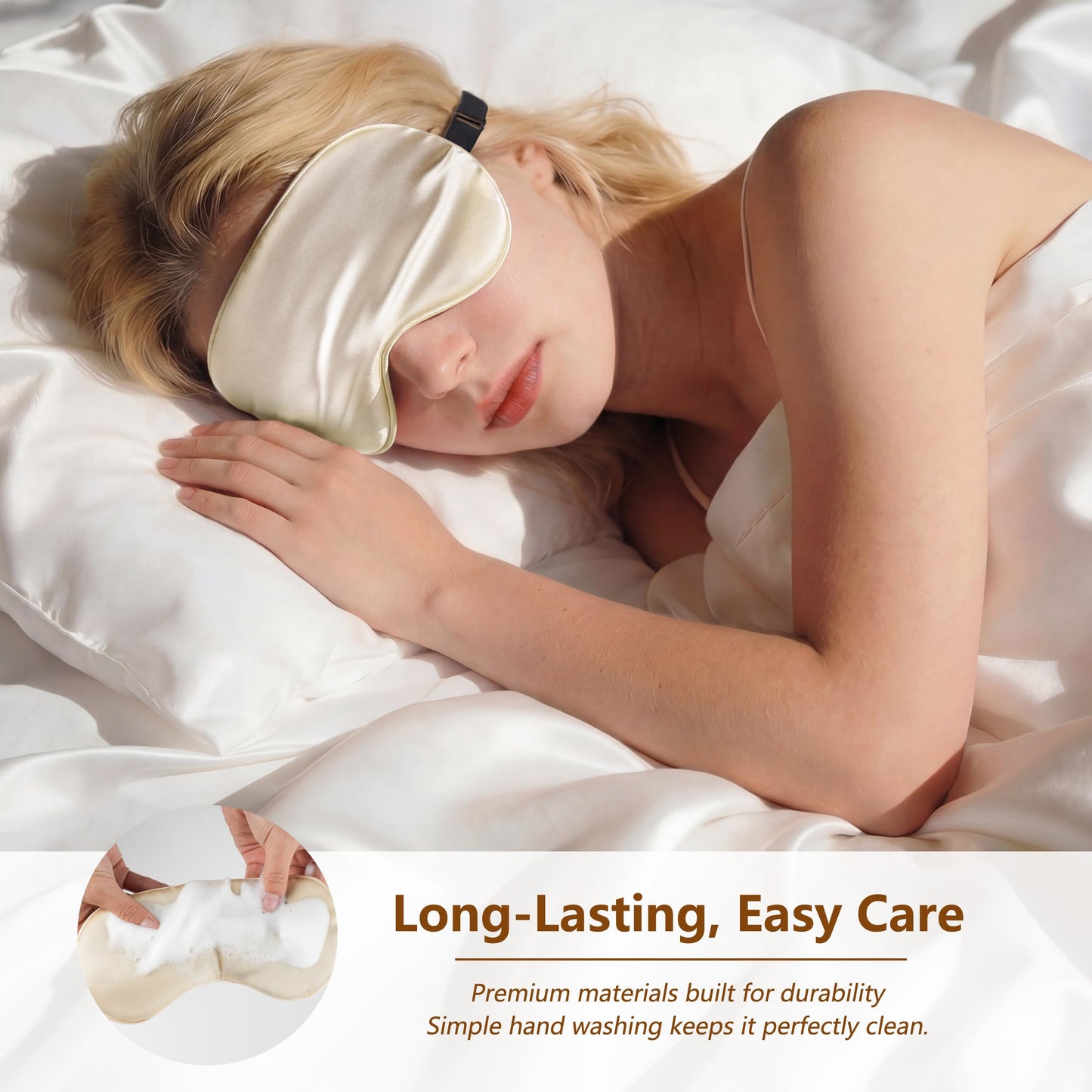 Loomluxe Sleep Mask Silk Eye Mask for Men Sleeping Mask, Adjustable Elastic Strap for Night Shading Sleep Mask, Soft and Comfortable for Both Men and Women (Champagne)