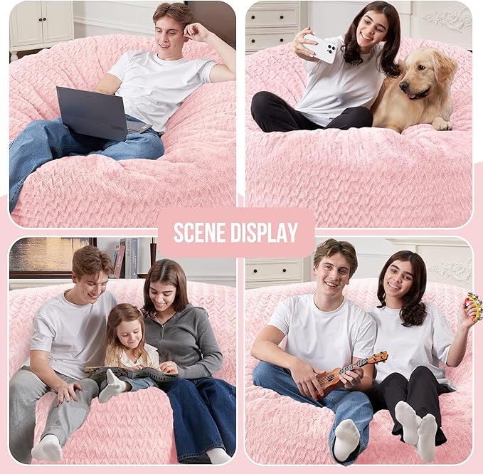 3FT Bean Bag Chair,Giant Bean Bag Chairs for Adults,Big Bean Bags with Memory Foam Filled, Large Beanbag Chairs with Chevron Plush Cover-Soft Pink