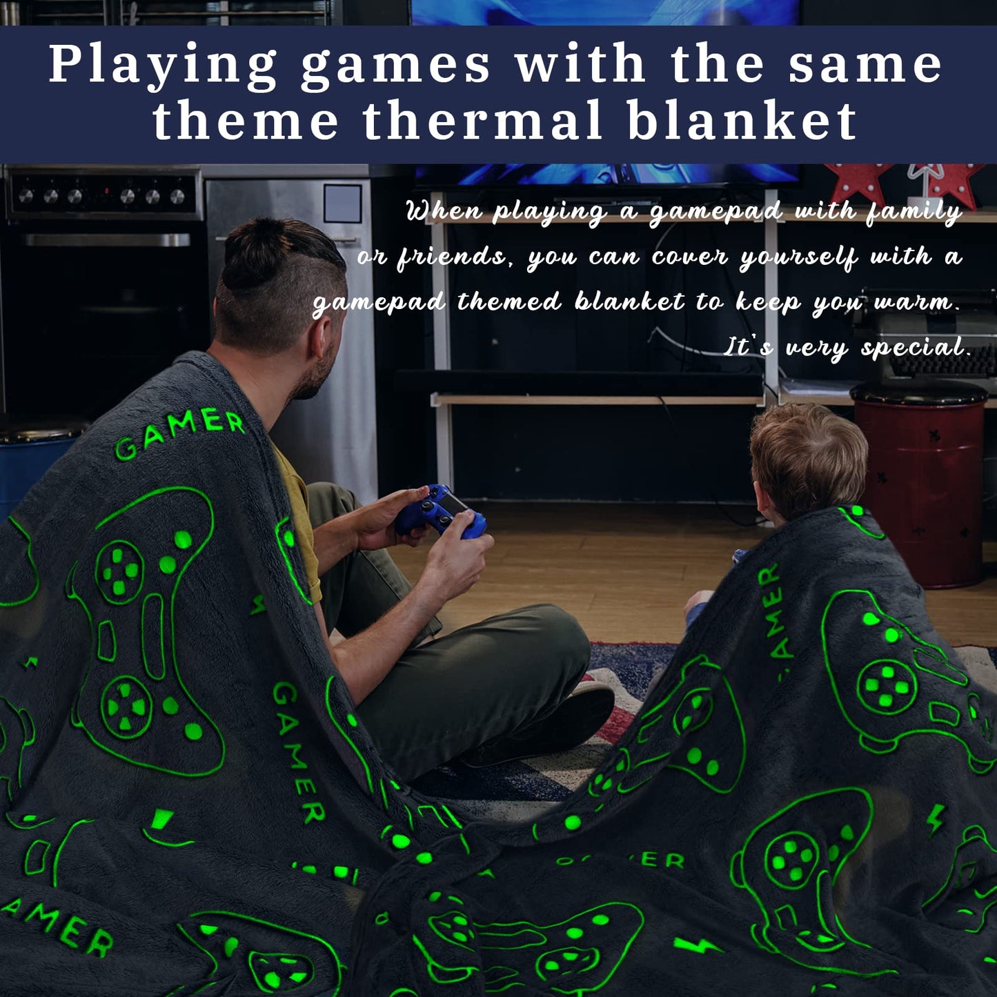 Glow in The Dark Blanket Game Controller Throw Blanket, Gamer Gifts Toys for Kids Boyfriend, Boys Teen Soft Cozy Gaming Blanket Gamer Gifts Game Decor Blankets for Home Bedroom 50"x60"