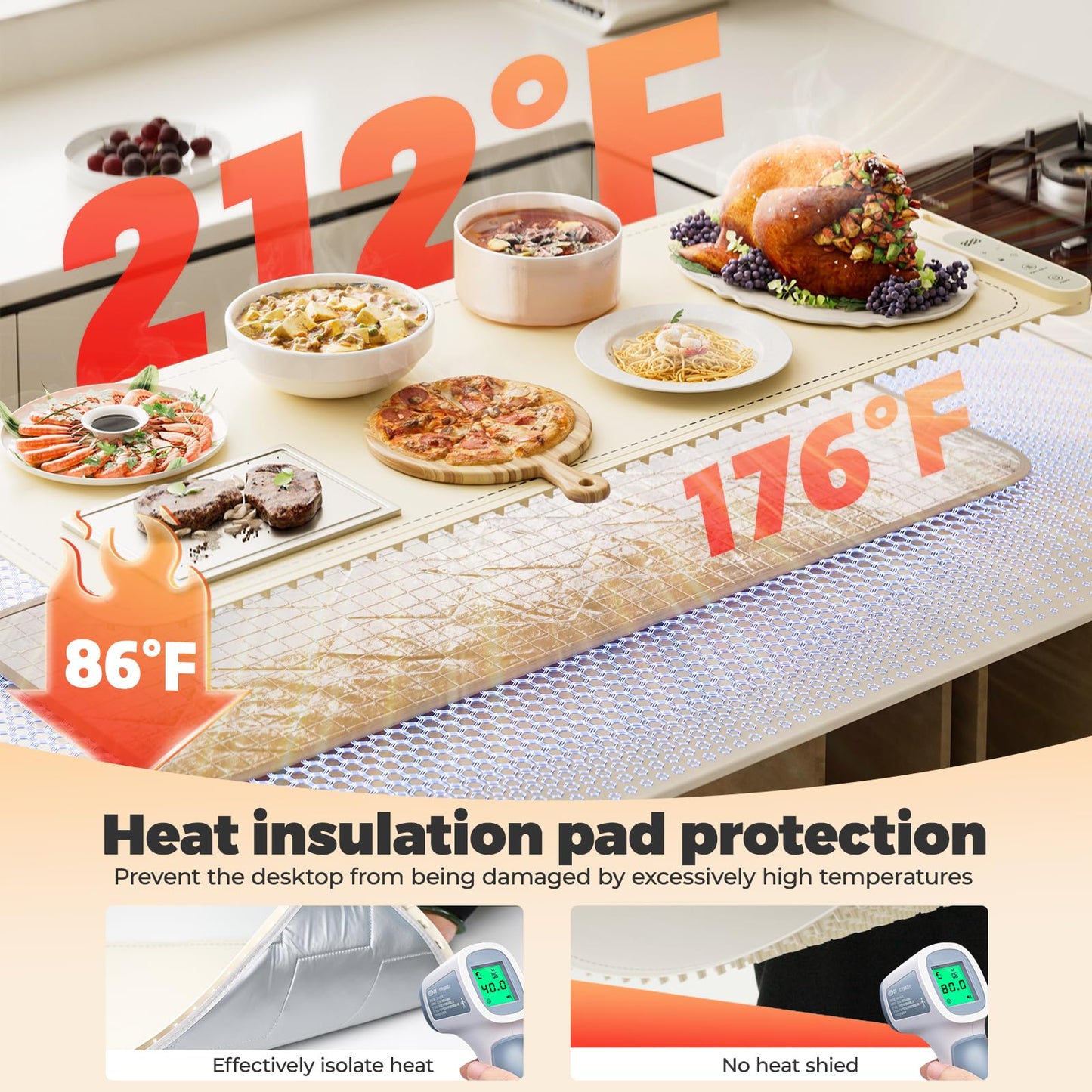 VMYTH Warming Mat for Food with Heat Resistant Pad,7-Temp & 8H Timer,Child Lock Safety,Fast Full-Food Warming Mats for Countertop,Family Dinners,Parties & Kitchen,Roll Up Warming Food Mat (39"×15")