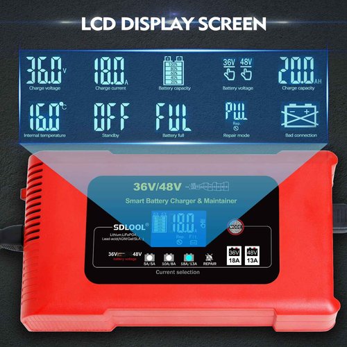 SDLOOL Golf Cart Battery Charger - 36V 18A and 48V 13A, Smart Trickle Charger for LiFePO4, Lead-Acid AGM/Gel/SLA Batteries - EZGO TXT, Car, Truck, Boat