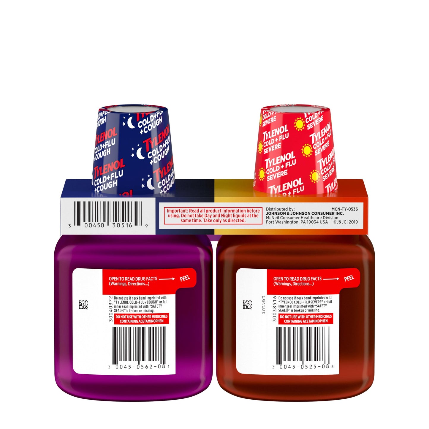 Tylenol Cold + Flu Severe Daytime & Nighttime Liquid Cough Medicine with Acetaminophen Pain Reliever & Fever Reducer, Nasal Decongestant & Antihistamine, Value Pack, 2 ct. of 8 fl. oz