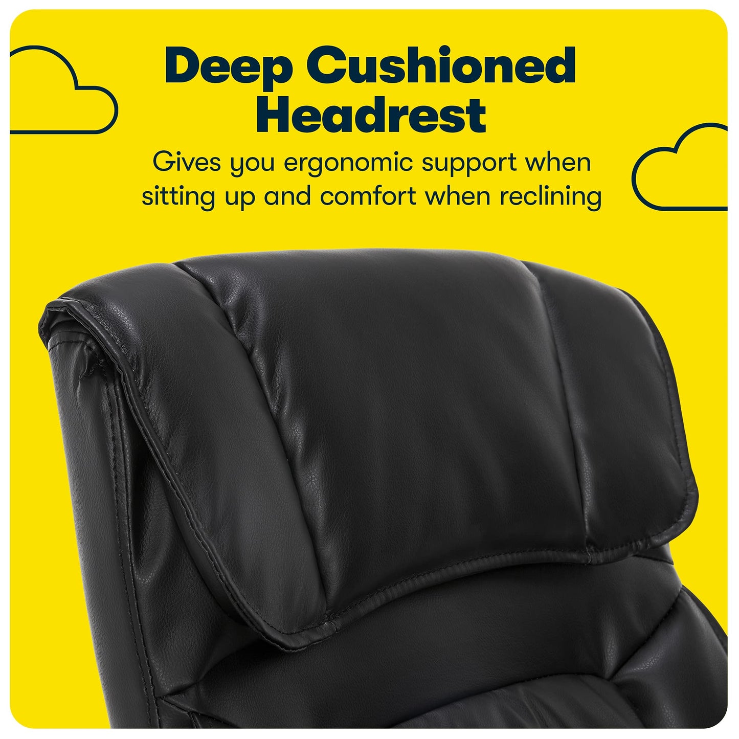 Serta Hannah Executive Home Office Desk Chair, Ergonomic Mid-Back with Lumbar Support, Firm Seat Cushion, Layered Body Pillows, Padded Armrests, Swivel Base, Easy Assembly, Bonded Leather, Black