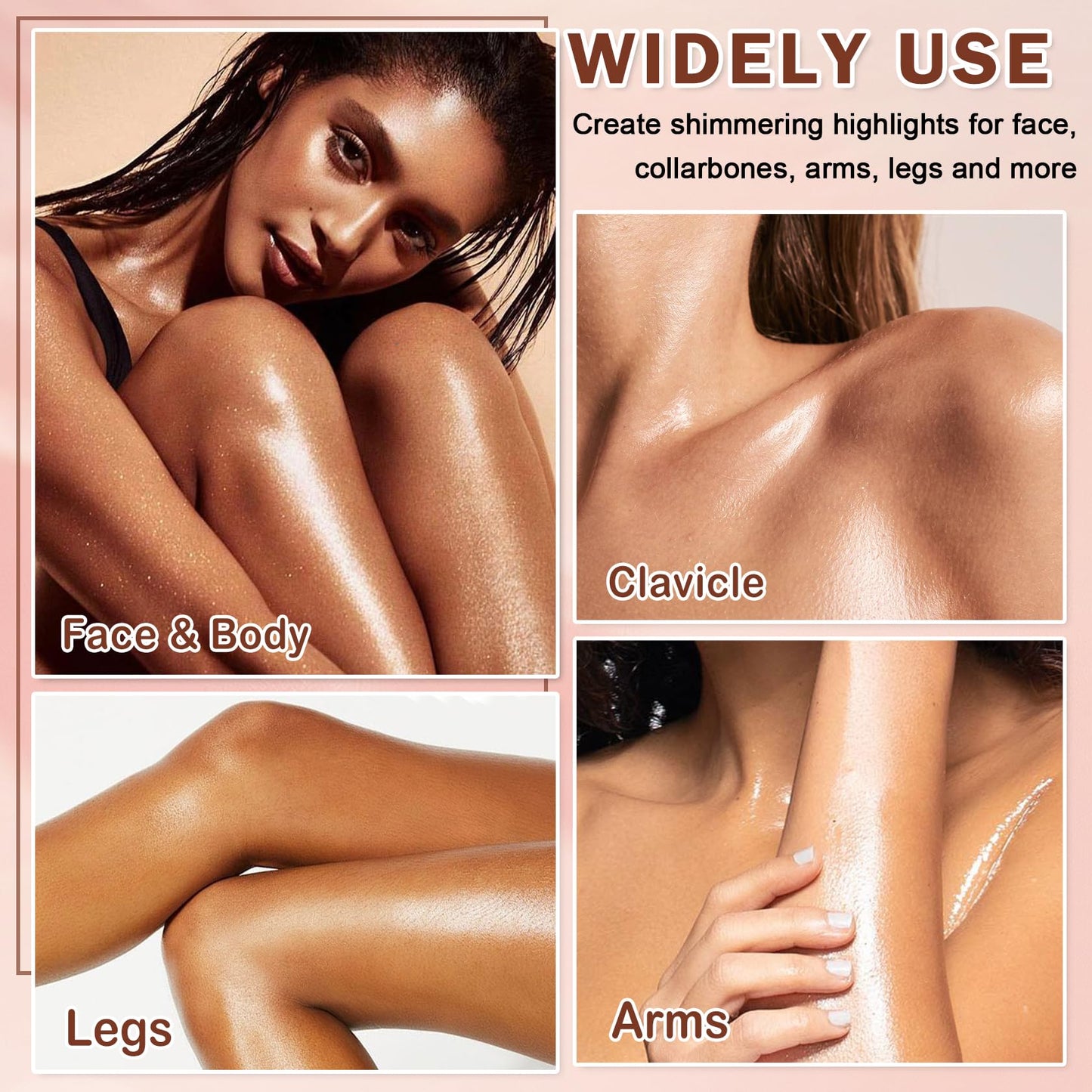 LZXLUKGIR Shimmer Body Oil,SPF 45 Broad Spectrum,Shimmer Sunscreen with Rose Gold Mica,Lightweight Non-Sticky Body Glow Oil,Abso