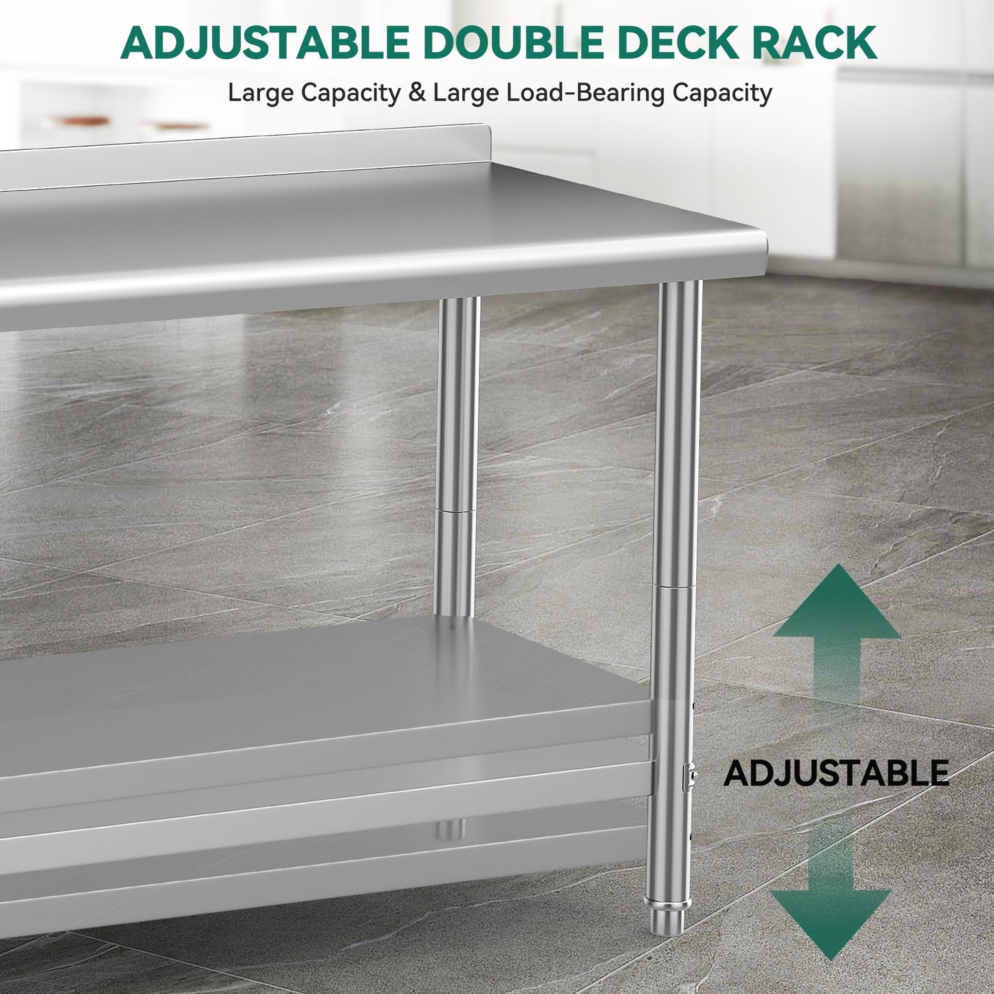 YITAHOME 60" x 24" Stainless Steel Table for Prep & Work with Backsplash, NSF Commercial Heavy Duty Table with Undershelf for Home Kitchen Restaurant Garage Warehouse