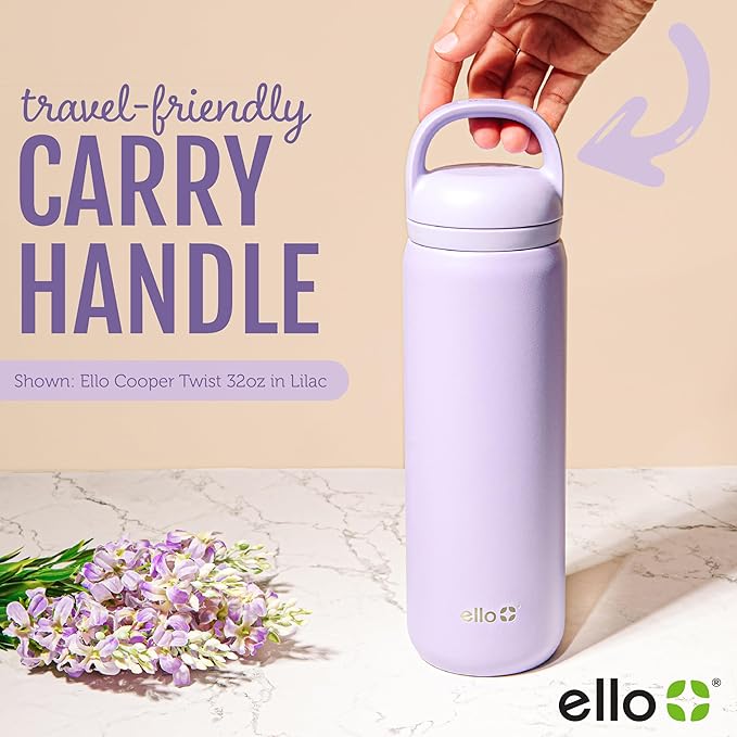 Ello Cooper Twist 32oz Stainless Steel Water Bottle with Chug Lid | Leak Proof | Double Walled and Vacuum Insulated | Built in Carry Loop | Dishwasher Safe | Antigua