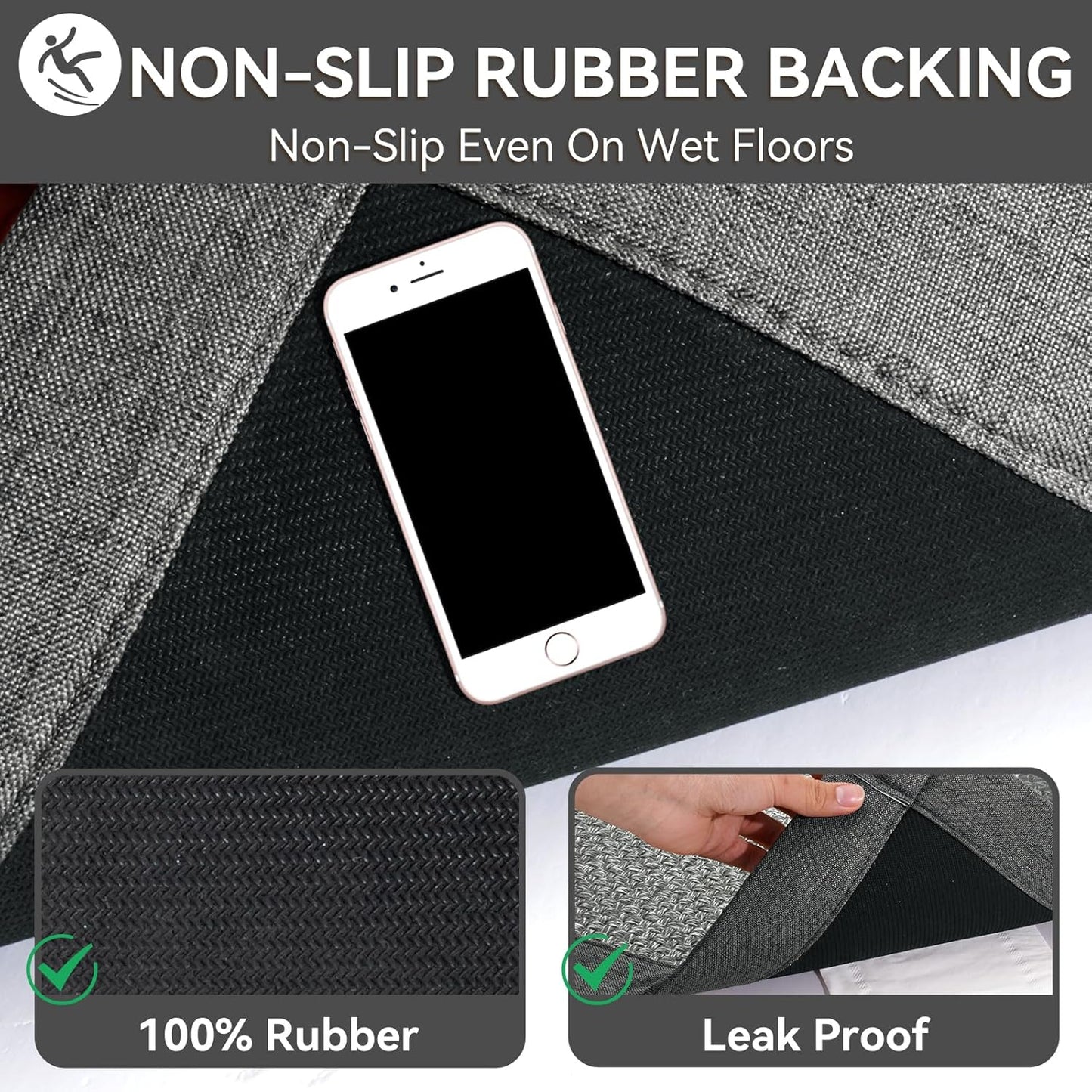 Non Slip Bath Mat Bathroom Rugs, Soft Jute-Like Ultra Thin Bath Mats, Rubber Backing Super Absorbent Quick Dry Bath Rug Shower Mat Fit Under Door Bathroom Floor, Machine Washable, Gray 16" x 24"
