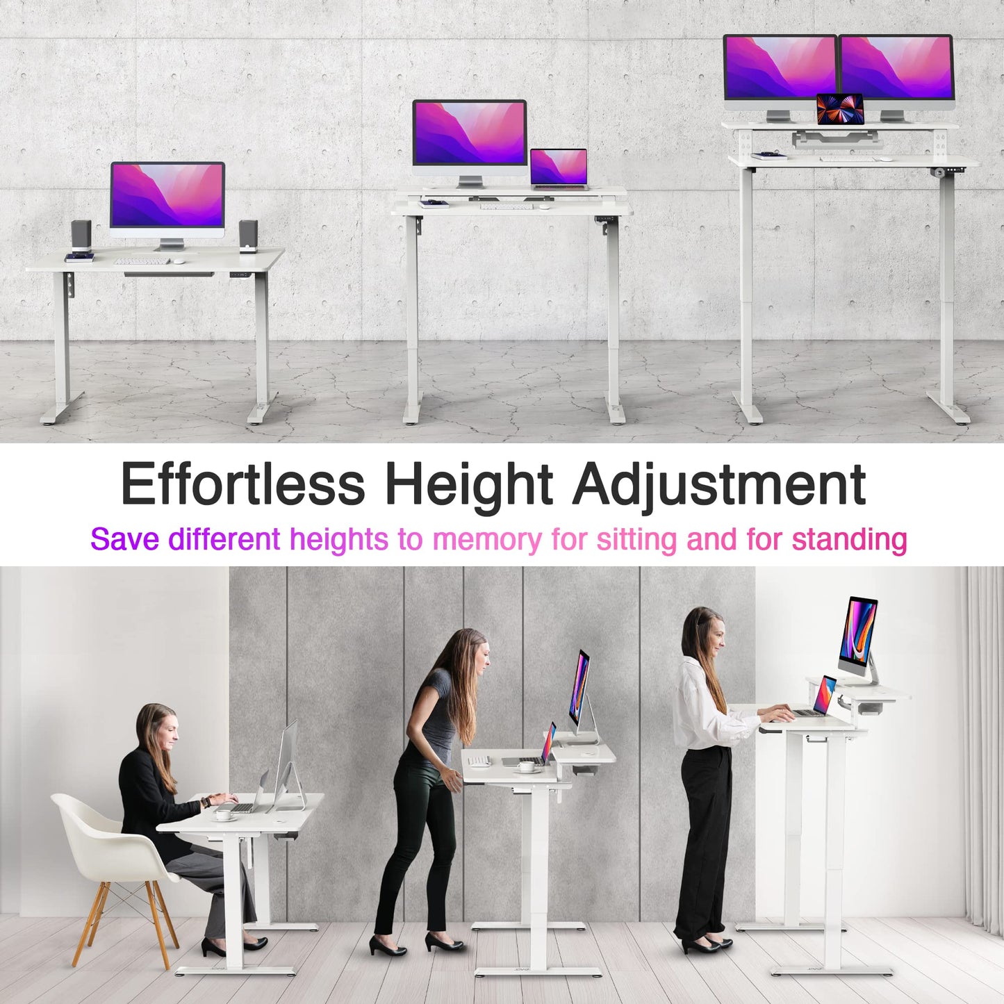 AVLT 47″ Electric Standing Desk with Dual-Tier Shelf & Tablet Holder – Height Adjustable Sit-Stand Desk for Home Office, Motorized Frame Supports 176 lbs (80kg), Includes Tabletops – White