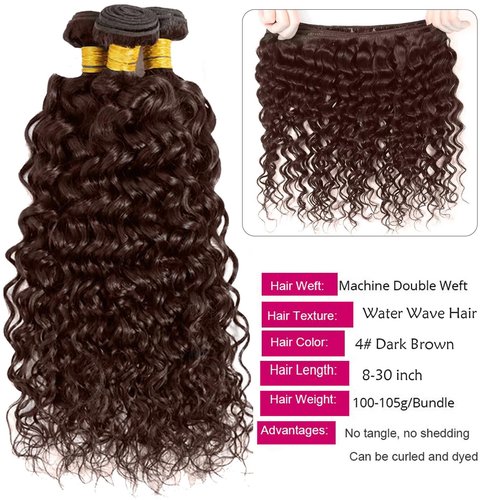 Fabimiya 16 18 20 Inch Human Hair Bundles Brown 4# Water Wave Bundles Human Hair Unprocessed Soft Sewn In Hair with Double Weft for Black Women