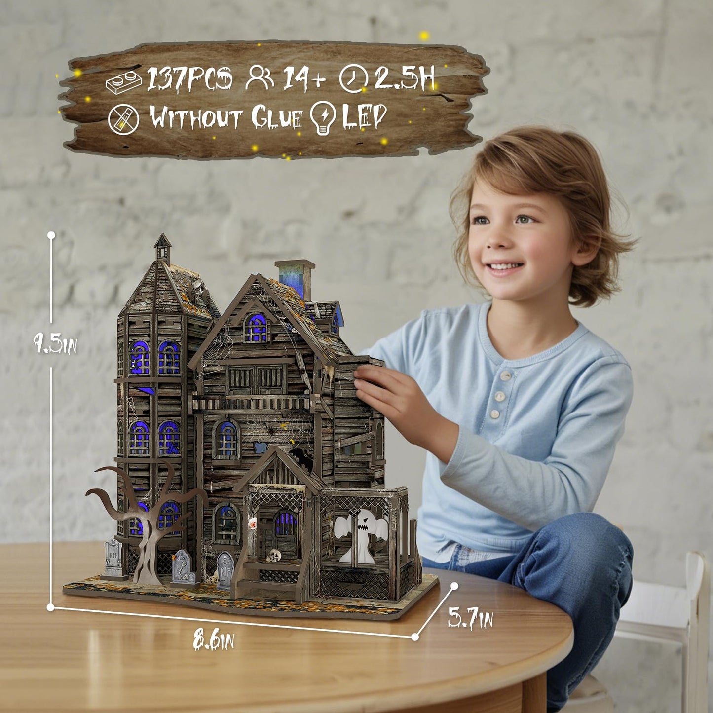DIY Mini House Kit, Miniature Haunted House Kits with LED Accessories Furniture, 3D Wooden Puzzles for Adults, Dollhouse Craft Gifts for Girls, Boys, Teens