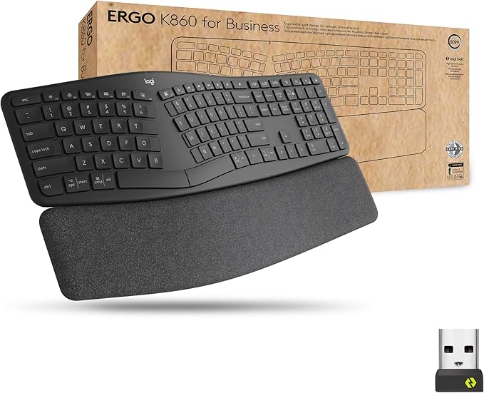 Logitech Ergo K860 Split Wireless Keyboard for Business - Ergonomic Design, Secured Logi Bolt Technology, Bluetooth, Globa...