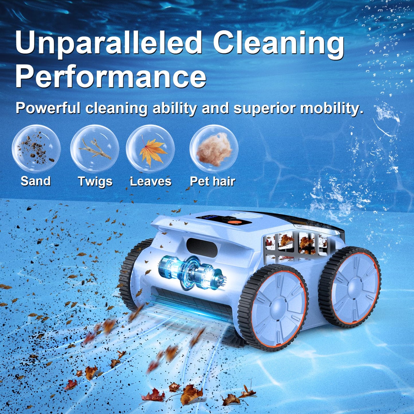 Robotic Pool Cleaner for Inground Pools, OOTDAY Cordless Robotic Pool Vacuum, Pool Robot with Smart Navigation, Floor/Wall/Waterline Cleaning, 150 Mins Runtime, Pools up to 2000 Sq.ft