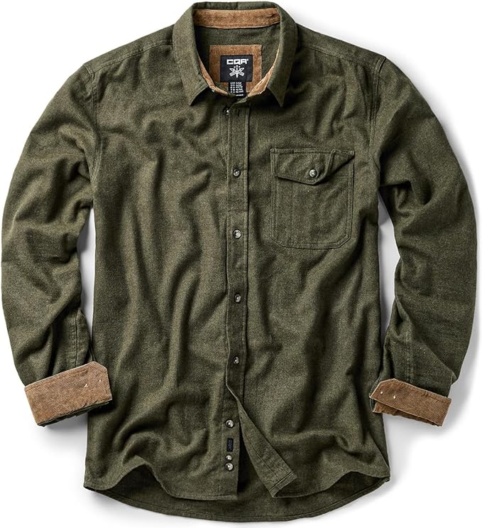 CQR Men's 100% All Cotton Button Down Flannel Shirts, Long Sleeve Brushed Warm Soft Casual Outdoor Plaid Shirt