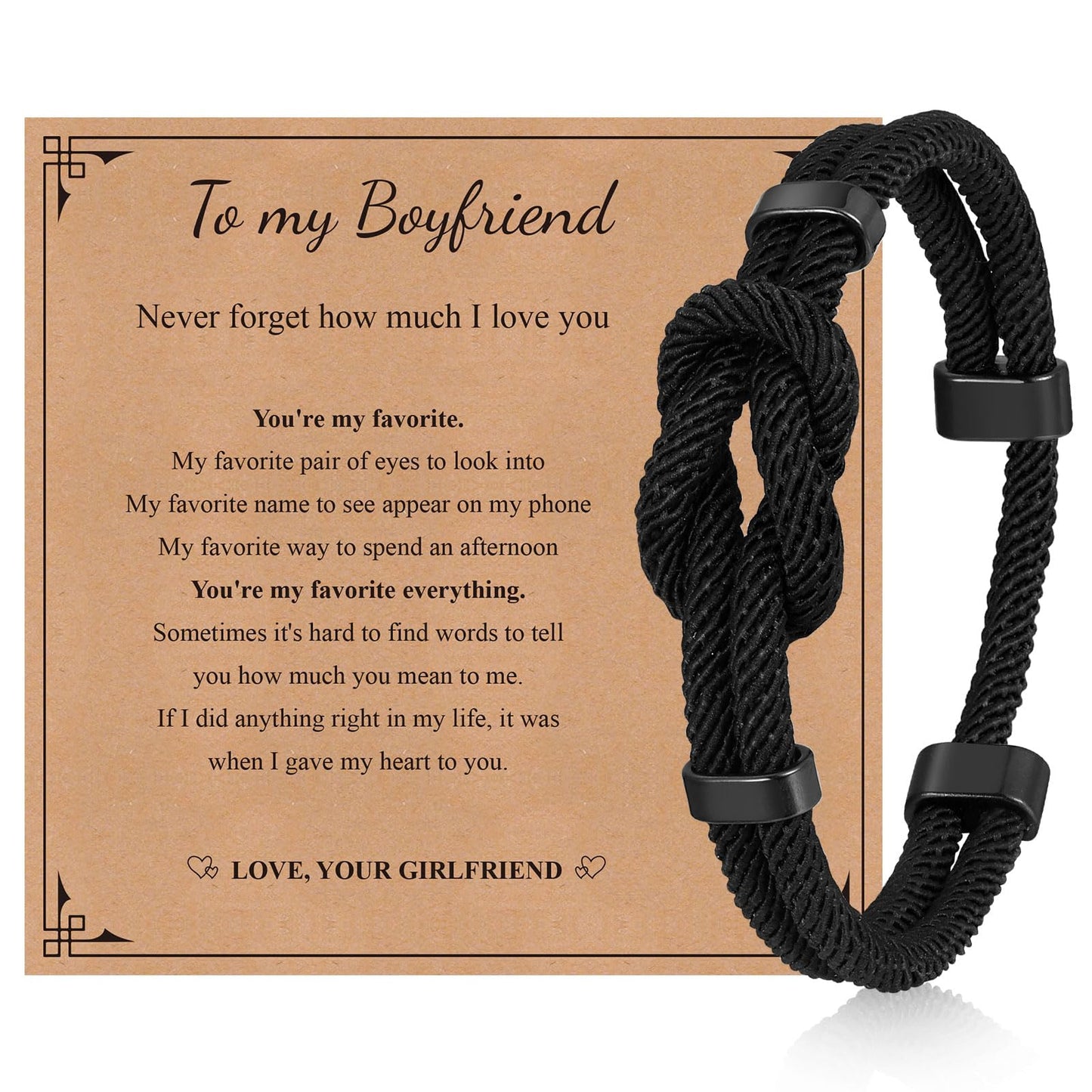 Love Knot Bracelet Gifs for Boyfriend - Handmade Braided Cord Rope Bracelets for Men,Black String Bracelet with Infinity Knot Anniversary Birthday Gifts for Him Teen Boyfriend from Girlfriend