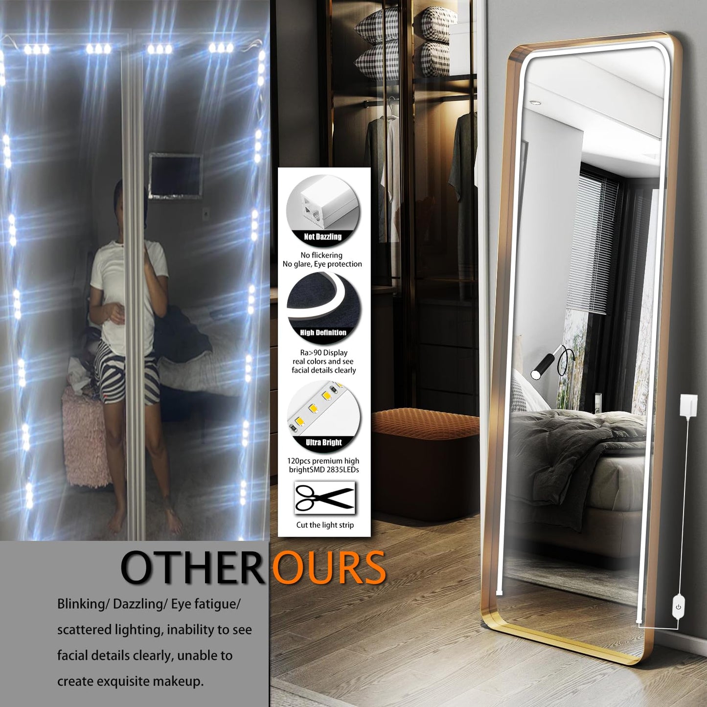 Blikshin Led Vanity Mirror Lights, 13.2FT 6000k Full Body Mirror Light Strip, Stick on Vanity Lights with AC Adapter Touch Control, Makeup Lighting for Full Body Mirror/Makeup Table/Bathroom