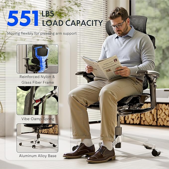 FLEXISPOT ErgoX-PRO Ergonomic Office Chair with Footrest Black – 5D Lumbar, 7D Armrests, 4D Headrest, 551LB Capacity, Cloudtech Cushion – Office, Gaming, Bedroom