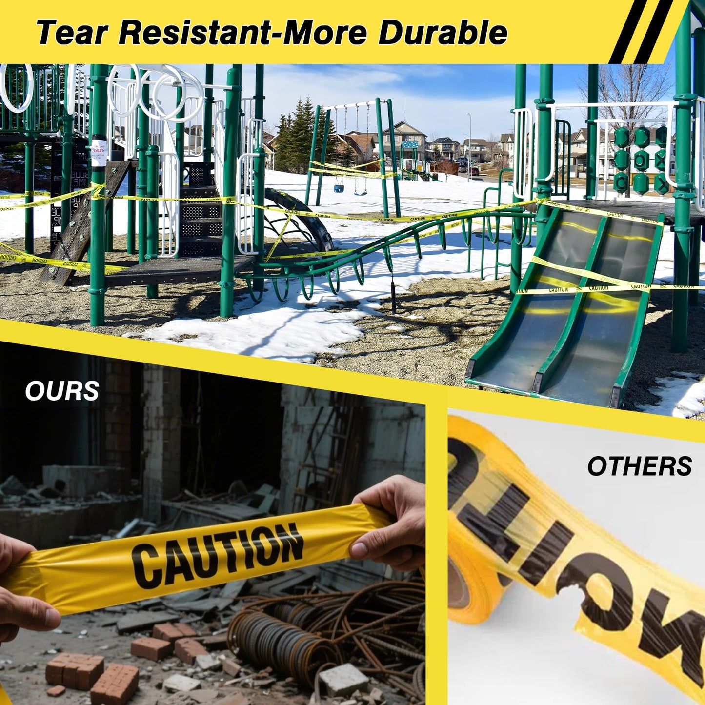 SWRT 2 Rolls Premium Yellow Caution Tape, 3 Inch x 1000FT(Total 2000FT) Bright Hazard Tape with Bold Black Text for Danger Zones/Sporting Events, Construction Tape for Crime Scenes/Halloween Decor