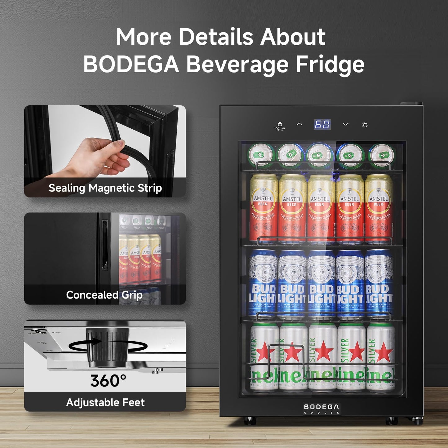BODEGA Beverage Fridge, Glass Door Drink Refrigerator, Hold 120 Cans