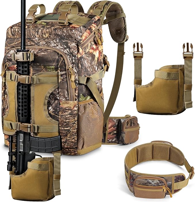 laapee Hunting Backpack 40L for Men, Tactical Camo Bow Rifle Backpack with Removable Waist Belt, PALS/MOLLE System, Waterp...