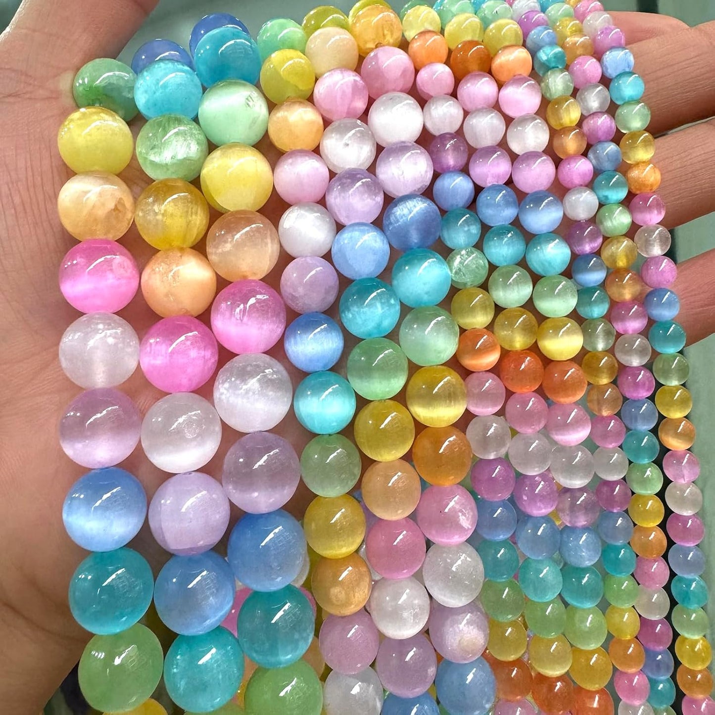 36PCS 10MM Natural Stone Colorful Selenite Gypsum Beads Round Loose Beads for Jewelry Making DIY Bracelet Necklace Accessories 15" Energy Healing Power Stone Beads