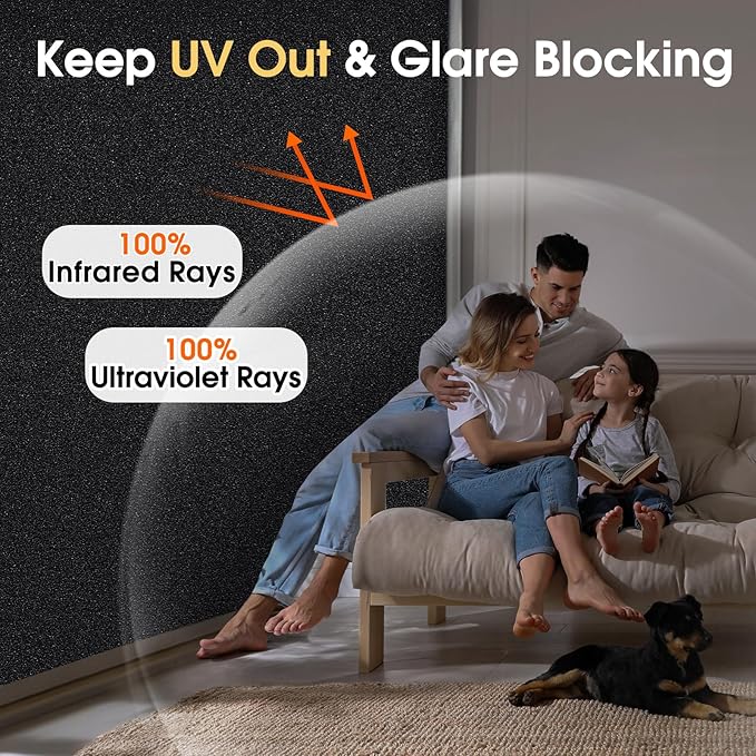 Coavas Blackout Window Privacy Film Total 100% Light Blocking Room Darkening Window Tint for Home Frosted Static Cling Black Out Cover (35.4 x 157.5 Inch, Blackout)