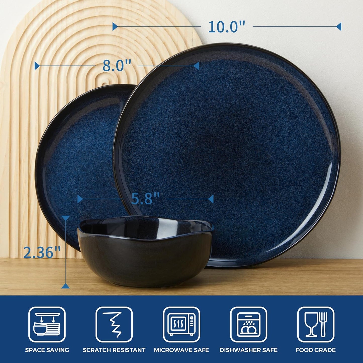 Ceramic Dinnerware Sets, Microwave Safe Plates and Bowls Sets, Kitchen Dishes Set for 4, Unbreakable & Dishwasher Safe Tableware, Everyday Use, Starry Blue