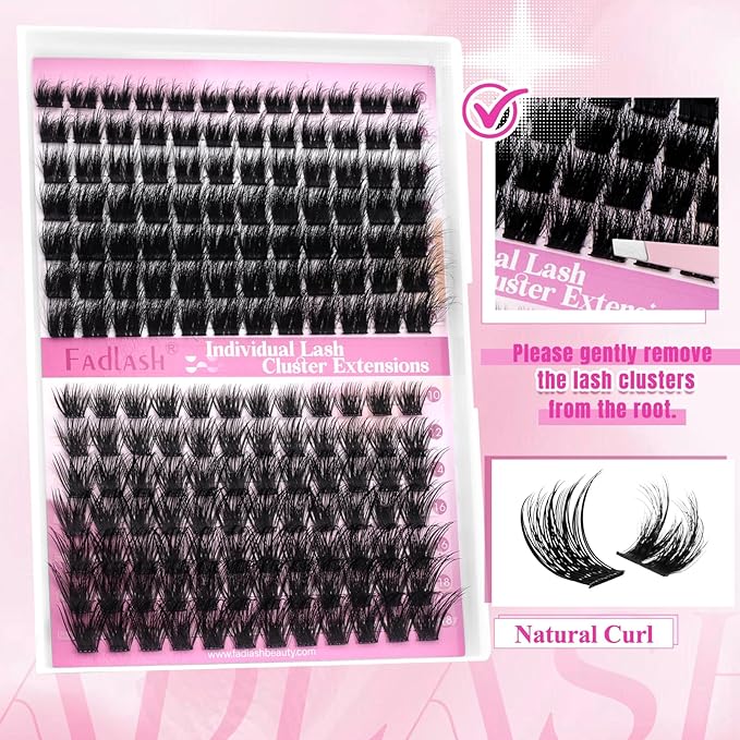 FADLASH Lash Clusters Individual Lashes 10-18mm Eyelash Clusters D Curl DIY Lash Extension Clusters Wispy Cluster Lashes (KLS240+KLS253-07D-Mix10-18)