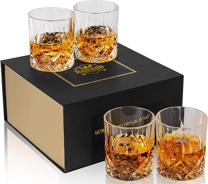 KANARS Old Fashioned Whiskey Glasses with Luxury Box - 10 Oz Rocks Barware For Scotch, Bourbon, Liquor and Cocktail Drinks...