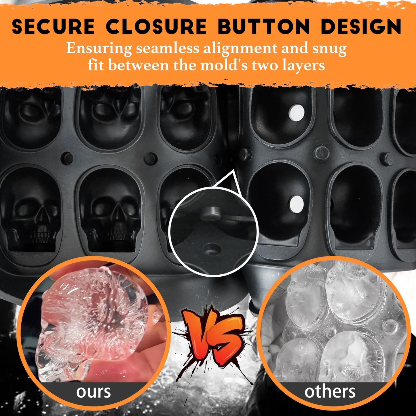 LUSHYUM Skull Ice Cube Mold Tray, 1 Pack BPA-Free Skeleton Head Maker Mold, Flexible & Easy Release 3D Skull Molds for Baking Whiskey Cocktail Chocolate Resin, Ideal Gift for Halloween Party