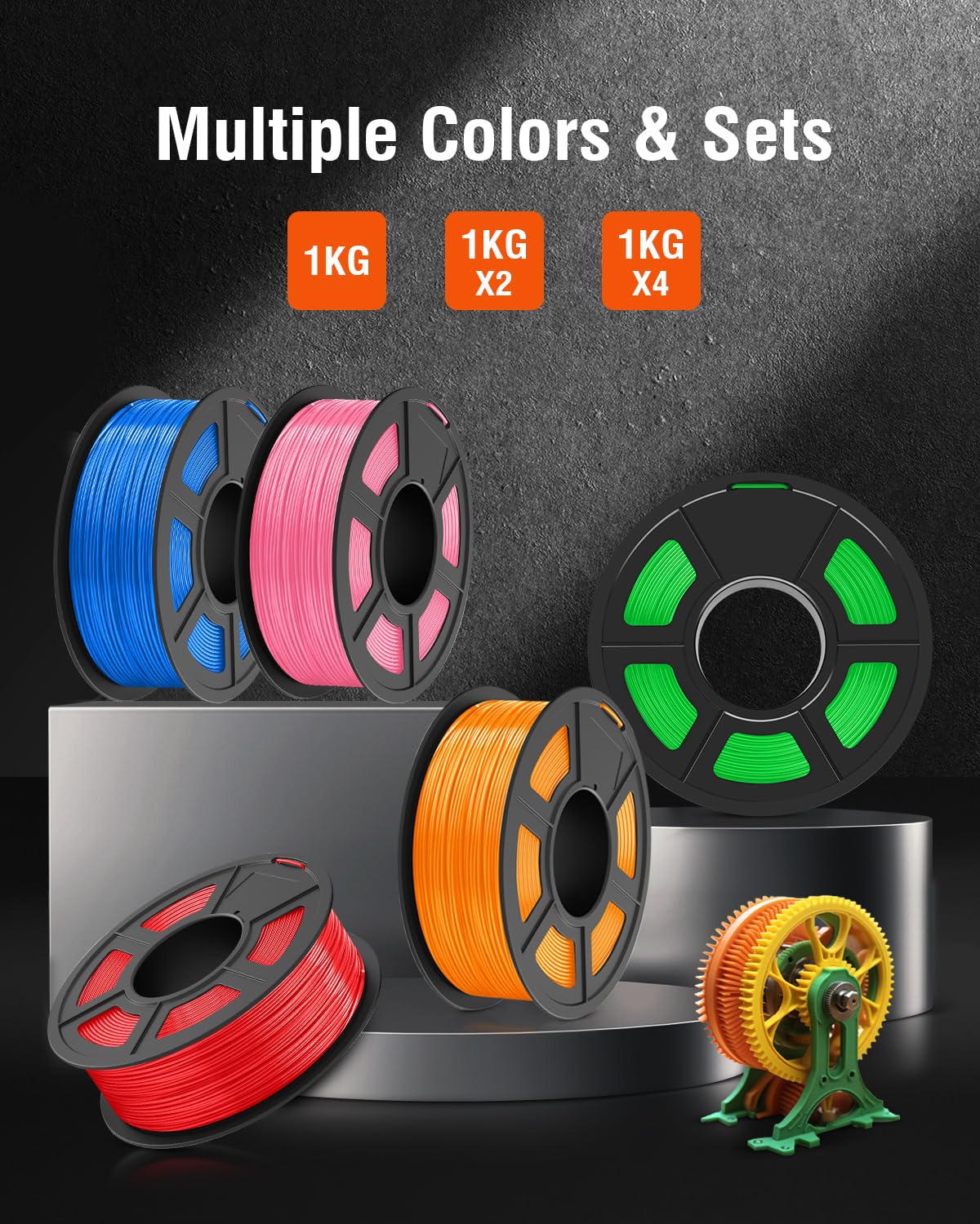 SUNLU ABS Filament 1.75mm 3D Printer Filament, Strong and Durable, Excellent Toughness, Individually Vacuum Packed, 4kg in Total, 1kg per Spool, Pack of 4, Black