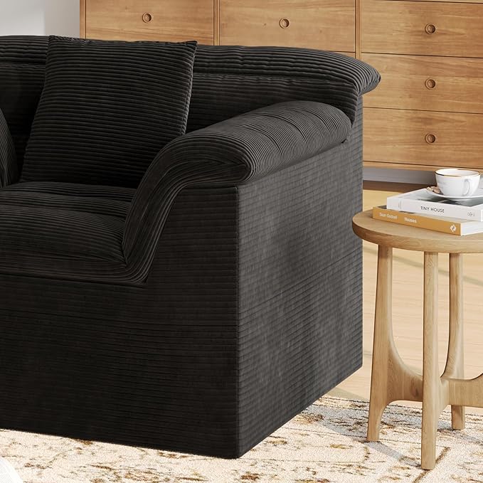 SUNG7 51" Cloud Sectional Couch, Modern Modular Sofa with Deep Seat, Comfy Compressed Single Sofa, Upholstered Corduroy Couches for Living Room, No Assembly Required, Black