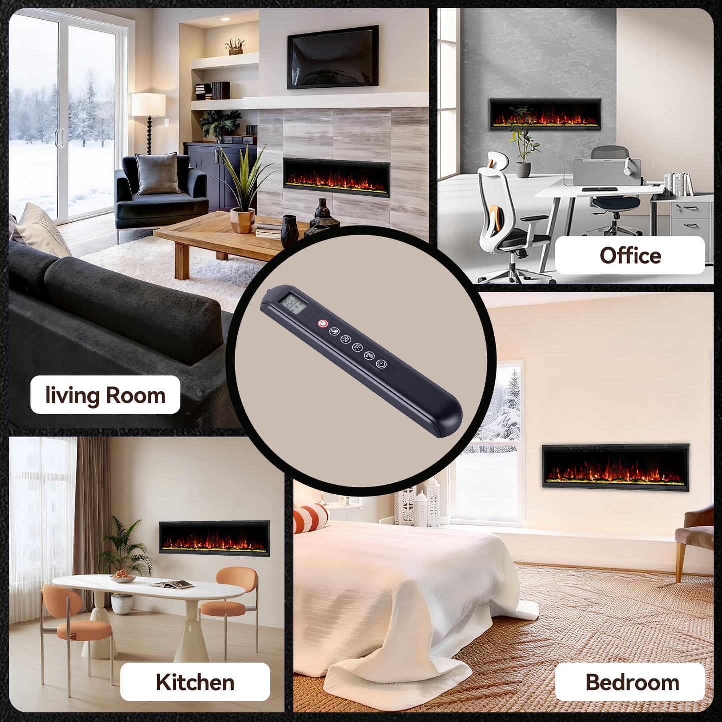 Kukoofyer 40" Electric Fireplace, Ultra-Narrow Bezel Recessed & Wall Mounted Fireplace Heater, Adjustable Color Flame, Linear Fireplace, Timer, Touch Screen, Remote Control, Log & Crystal, 750/1500W
