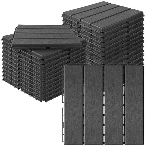 MYFAMIREA 27 Pcs Plastic Interlocking Deck Tiles 12" x 12" Patio Floor Decking Tiles Indoor Outdoor Waterproof Non-Slip Flooring Tile All Weather Use for Balcony Backyard Porch Poolside, Dark Grey