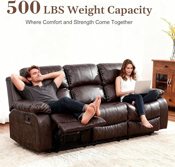 Saxum Tegmen Living Room Furniture Sets, Leather Recliner Sofa, Sectional Couch with Convertible Table & Cup Holders,1 Piece Furniture for Living Room/RV/Office (Sofa, Brown Leather)
