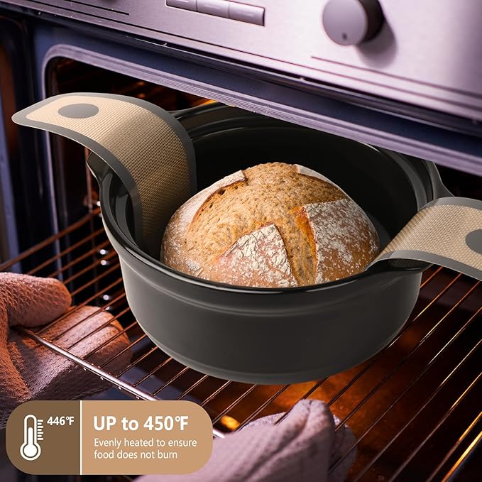 TuBon Silicone Bread Sling for Dutch Oven,Non-Stick & Easy Clean & Odor-Free, Reusable Silicone Bread Baking Mat with Long Handles, Easy to Transfer Sourdough Bread(2 Grey pcs)