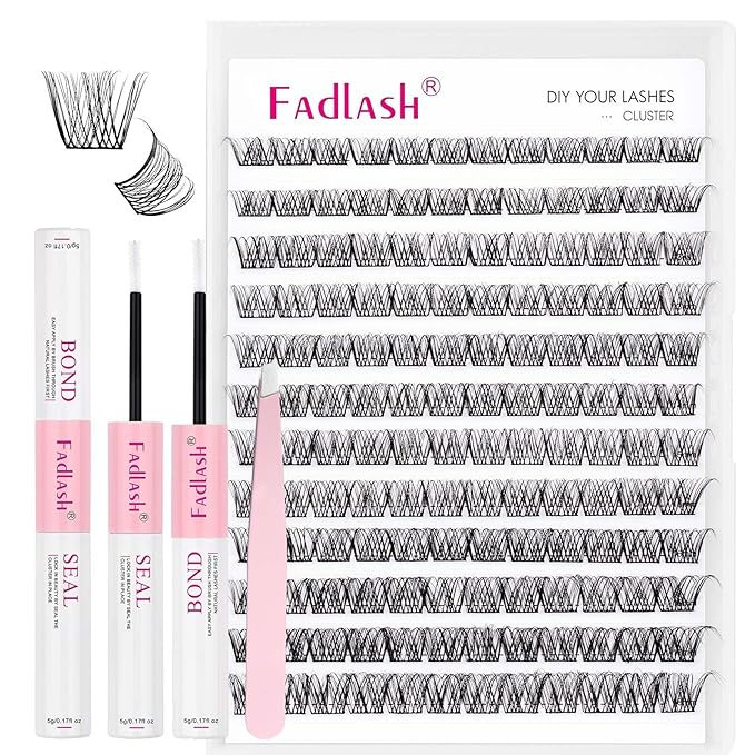 FADLASH Lash Clusters Kit 12-18mm Eyelash Cluster Lashes with Lash Bond and Seal Lash Tweezers DIY Lash Extension Kit (F4-07D-12-18 Kit)