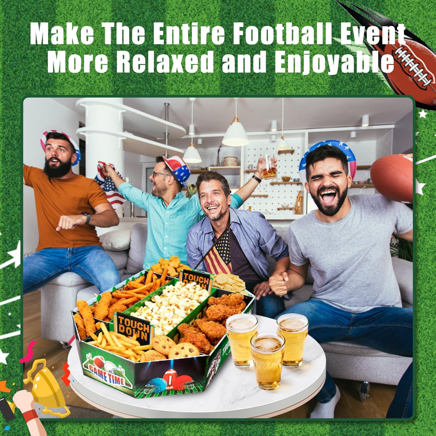 Docwouugo Football Party Decorations: Party Decorations 2026 26x20.5 Inch Large Size Food Snack Tray Set - Snack Tray Kit for Tailgate Birthday Football Game Day Decor