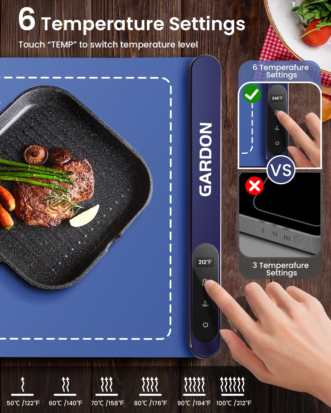 Gardon Warming Mat for Food - 18"x11" Food Warmers for Parties Buffet, Electric Warmer Tray with 6 Temp Settings, Portable Silicone Heating Pad, Kitchen Gadgets & Gifts for Party Home Travel, Blue