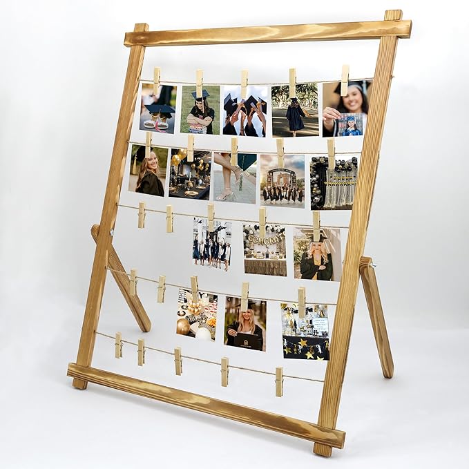 FramePro Freestanding Photo Display Board with Clips, Stable Tabletop Picture Frame Stand Holds 30+ Photos, Graduation Cen...