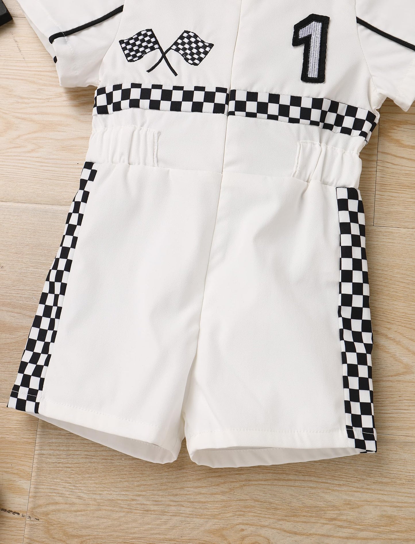 IBTOM CASTLE First Birthday Race Car Driver Outfit Boys Girls Fast One Birthday Cake Smash Photoshoot Clothes Short Sleeve Racer Romper One Year Old Birthday Party Decoration White-1 9-12 Months