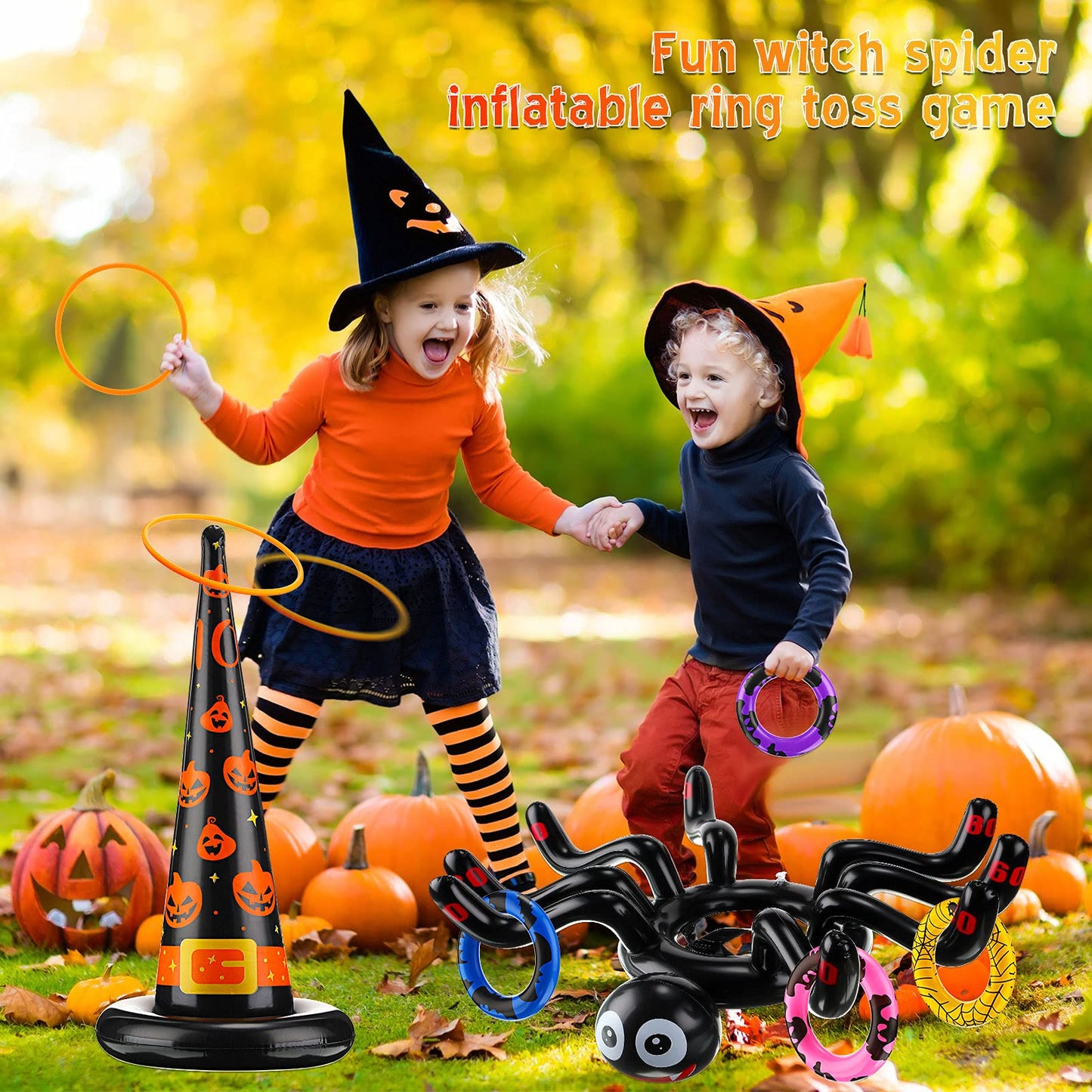 Sumind Pin The Eyeball Zombie Halloween Party Game - Inflatable Spiders, Witch's Hat Toss, Ring Toss Throw Set for Adult Indoor/Outdoor Parties