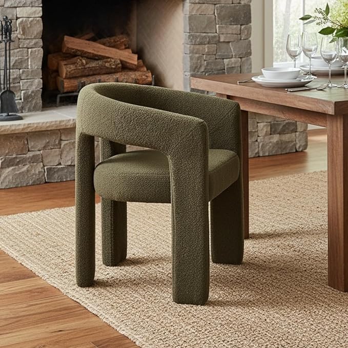 DAYALANE Boucle Dining Chairs Set of 2, Upholstered Sherpa Kitchen Chairs with Arms Comfy Barrel Side Chair for Living Room/Dining Room/Reception, Green