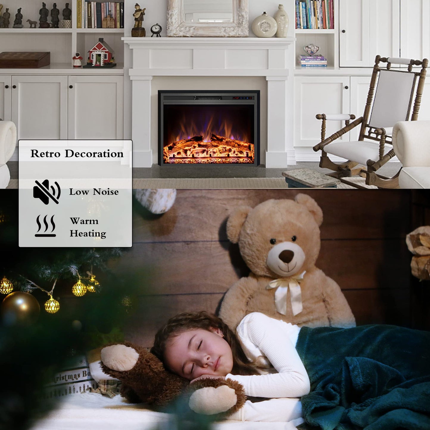 Kentsky Electric Fireplace, 25" Electric Fireplace Inserts, Recessed Fireplace Heater with Remote Control, Adjustable Flame Colors, Timer&Overheating Protection, 750/1500W