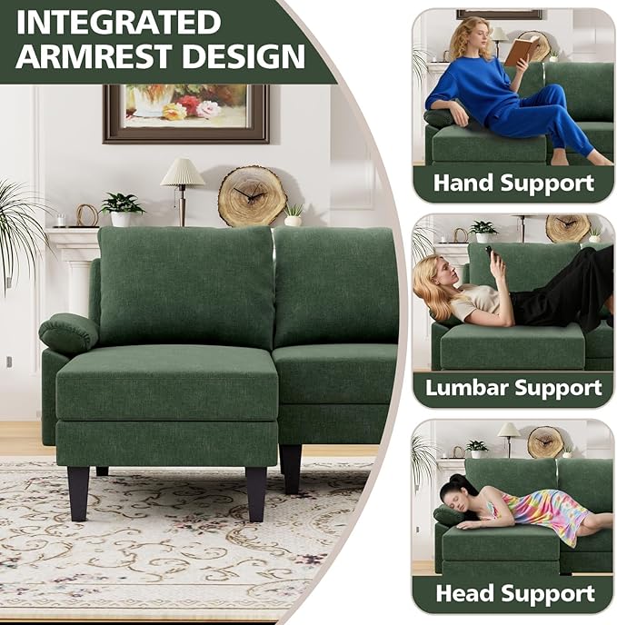Topcomfy U-Shaped Sectional Couches for Living Room, Convertible 4 Seat Modular Sectional Sofa Set with Ottoman, Modern L Shaped Couch with Chaise for Bedroom Apartment and Office, Chenille Green