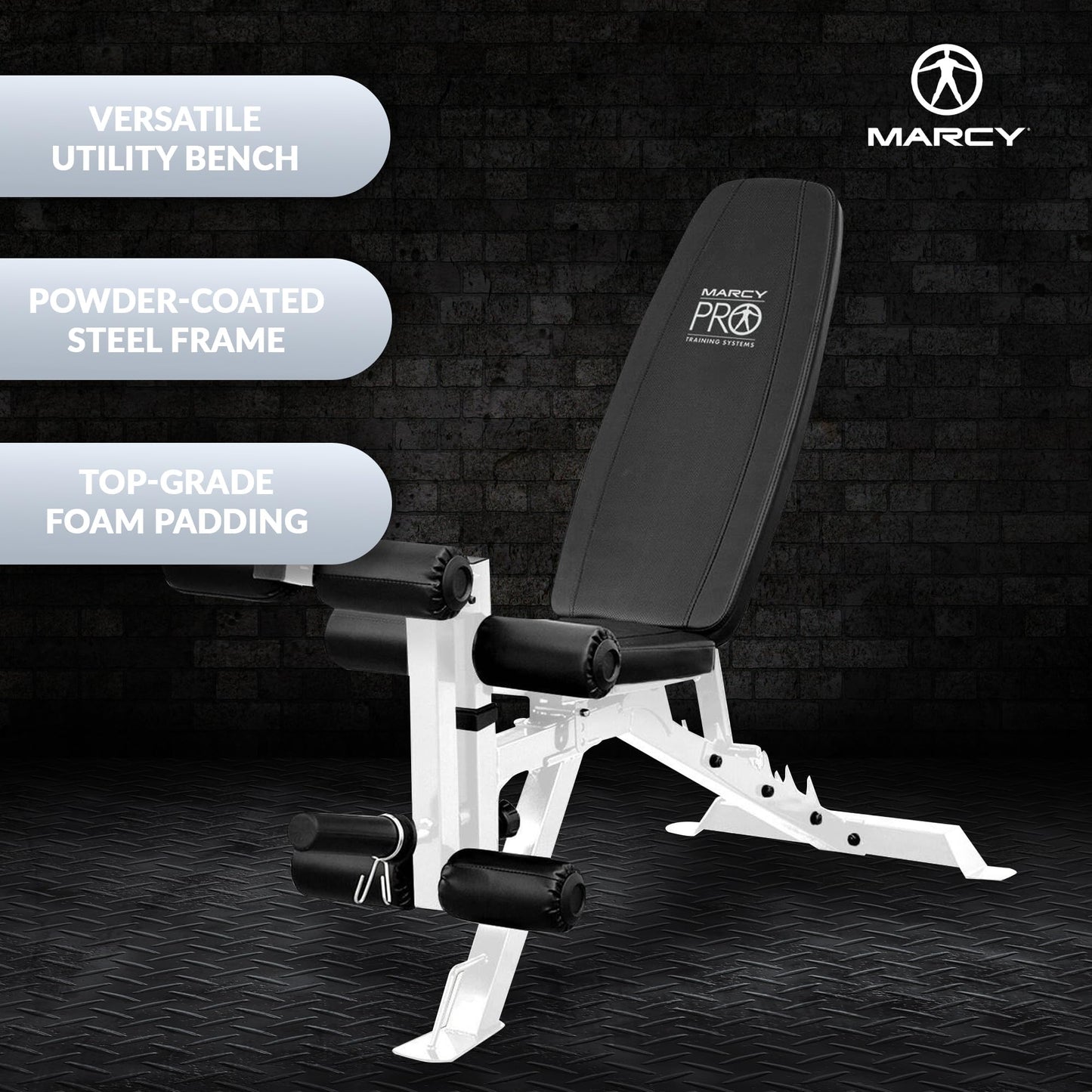 Marcy Foldable Full-Body Workout Bench with Adjustable 6-Position Backrest & Leg Extension - Compact Incline Decline Weight Bench Station for Home Gym Strength Training