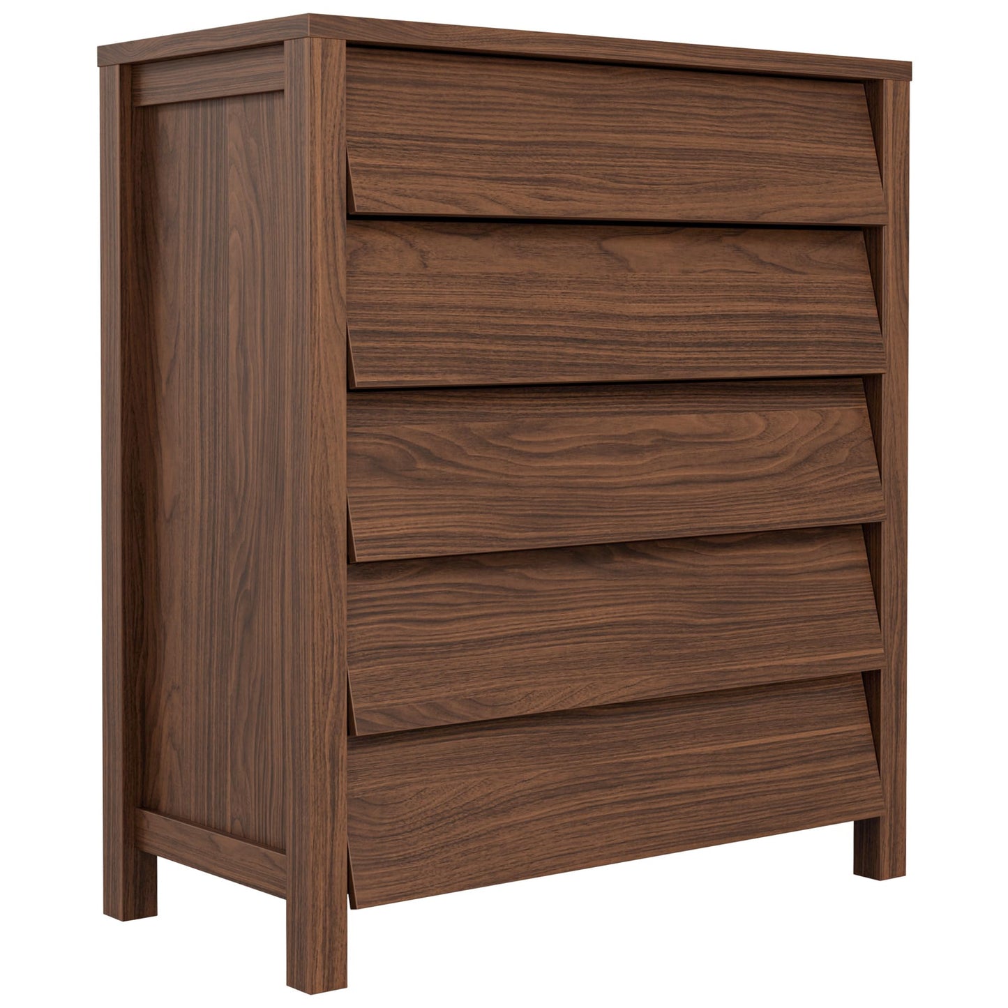 IRONCK 5 Drawer Dresser for Bedroom, Modern Chest of Drawers with Handleless Design, Wooden Tall Dresser Storage Cabinet Bedroom Furniture for Living Room, Hallway, Closet, Walnut