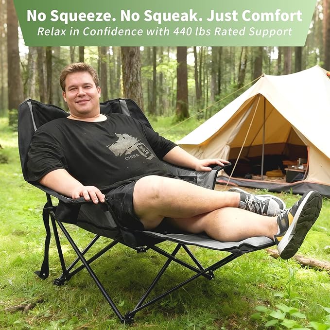 GEERTOP Oversized Padded Camping Chair for Adults with Removable Foot Rest Heavy Duty Extra Wide Compact Outdoor Folding Chair with Cup Holders 400lbs Capacity for Lawn Fishing Sports
