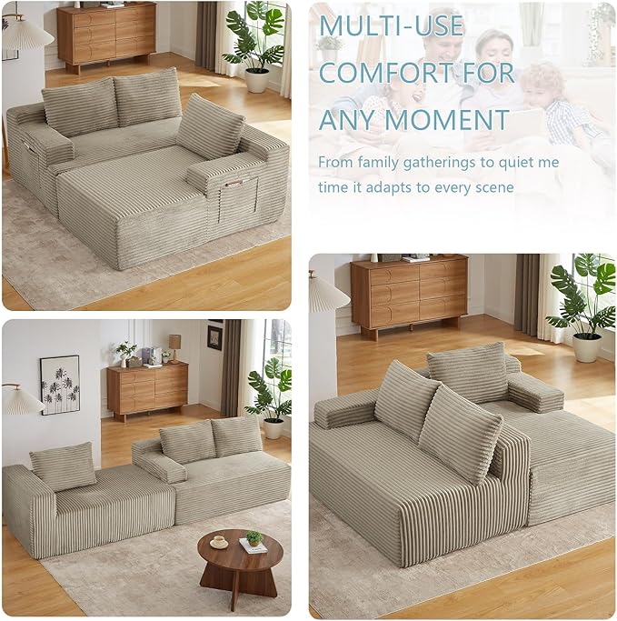 96" Cloud Sectional Couch with L-Shape Chaise, Modern Corduroy Boneless Couch for Living Room,Memory Foam Sofa with Deep Seat,No Assembly Required (Camel,Right-Facing Chaise)